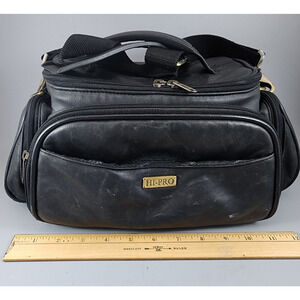 Hi-Pro Camera Bag Black Cowhide Leather Multiple Compartments Shoulder Strap